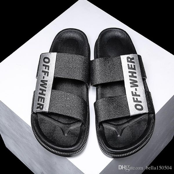 

designer sandals men shoes luxury slide summer fashion wide flat sandals slipper leather flip flops outdoor beach slippers, Black