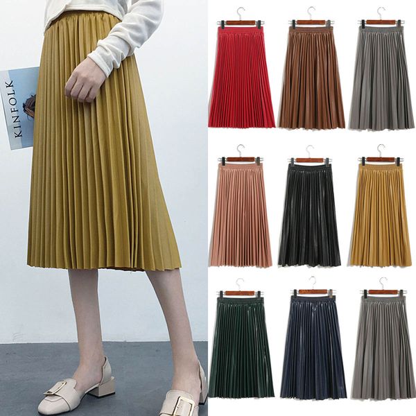 

женщины осень корейский стиль миди плиссированная юбка женская уличная одежда элегантный простой джерси юбки карандаши 2019 новый, Black