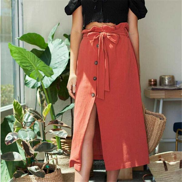 

women skirt button ruffle high waist skirt womens skirts maxi split a line skirts faldas mujer moda casual streetwear, Black