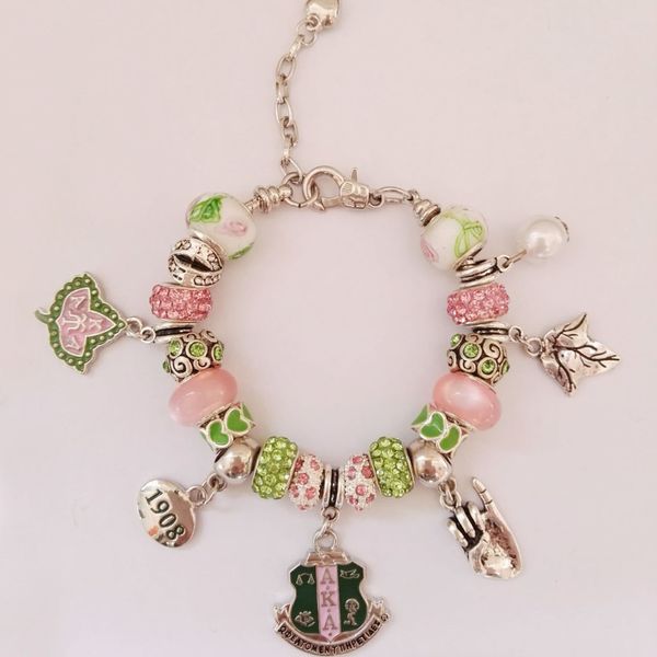 

aka sorority ivy 1908 pinky up bead charm bracelet greek custom bracelet bangle 1pc bead bracelets jewelry christmas gift, Golden;silver