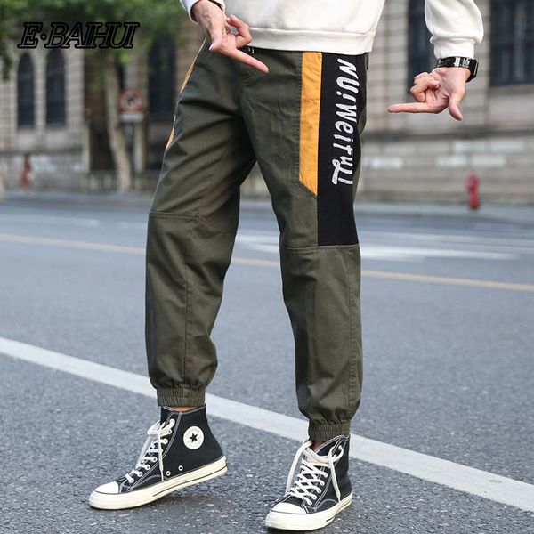 

e-baihui new men's leisure trouser hip hop cargo pants streetwear men harem embroidery pant multi pocket trousers a9, Black