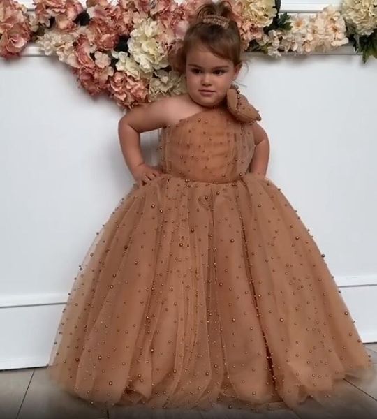 

2020 luxurious pearls flower girl dresses one shoulder bow little girl wedding dresses vintage communion pageant dresses gowns f166, White;blue