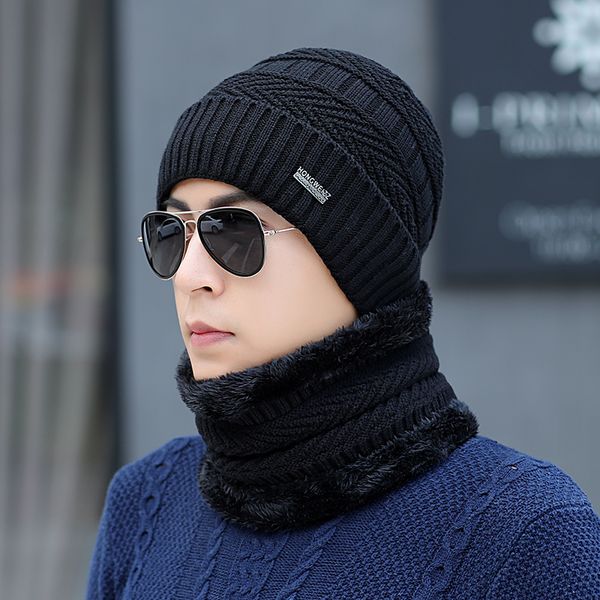 

hat men's winter wild tide thickening plus velvet warm knit hat youth wool outdoor riding, Blue;gray