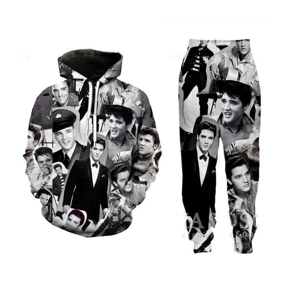 

2019 new fashion men/womens elvis presley funny 3d print hoodie+pants4, Black