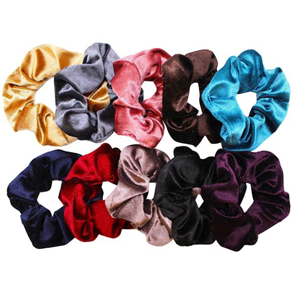 

10 pack hair velvet elastics hair ties colorful bobbles bands 10 colors chiffon elastics ties colorful bobbles bands, Brown