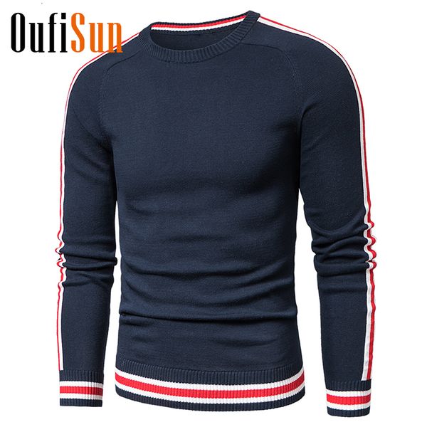 

oufisun men 2019 winter casual knitted 100% cotton striped sweaters pullover men autumn new fashion o-neck sweater coat men 3xl sh190930, White;black