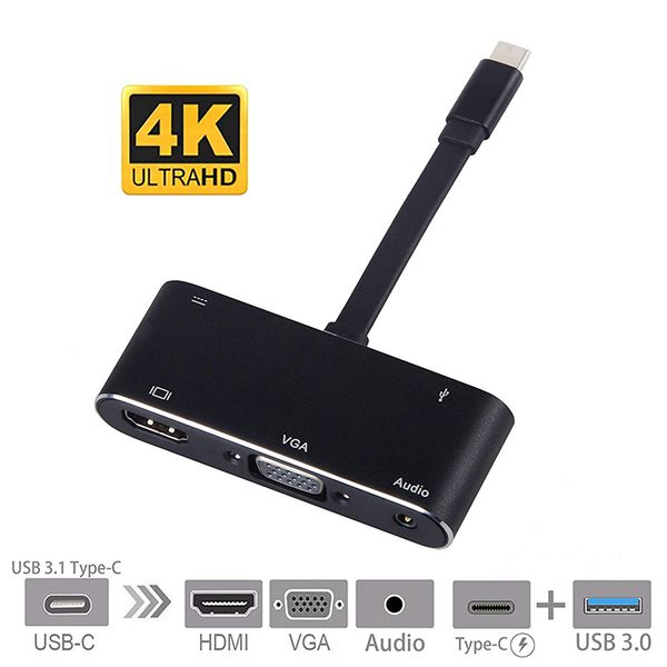 

usb c to hdmi adapter 4k 5 in 1 type-c to hdmi/vga/ audio/usb 3.0 port+usb c female port(pd) converter for macbook pro/samsung galaxy note