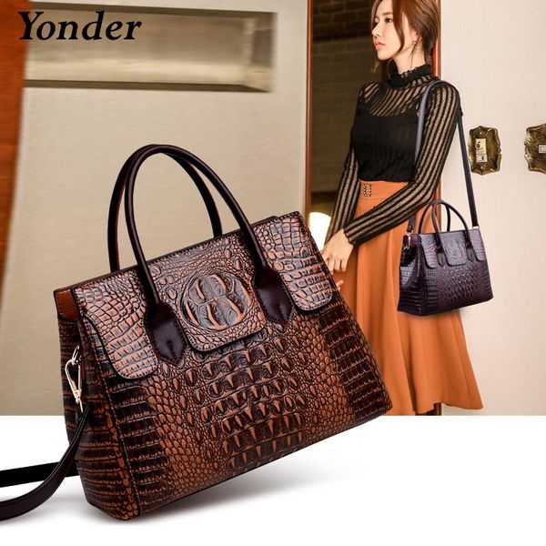 

Yonder genuine leather women handbags ladies shoulder bag female messenger bags alligator fashion designs high quality Black/Red