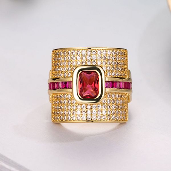 Luxo Grande Palácio 925 Sterling Silver 14k Garn Garnet Grannet Gemstone Anéis de Casamento para Mulheres Engagement dedo de jóias nupcial
