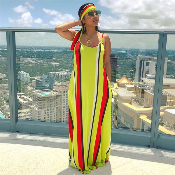 

Summer Striped Maxi Dress Fashion Ladies Spaghetti Strap Dresses Summer Holidays Dress Women Casual Clothing