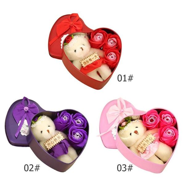 

3pcs scented soap rose flowers perfumed soap bear iron box valentine gift other hand tools