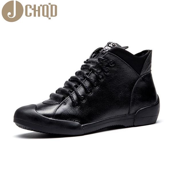 

jchqd autumn new soft - bottomed casual genuine leather shoes fashion is high - shoes women's short - boot women's shoes mx200320, Black