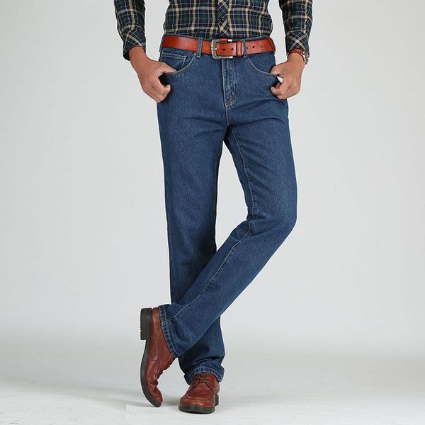 

midweight men cotton straight classic jeans spring autumn male denim pants overalls designer men jeans regular, Blue