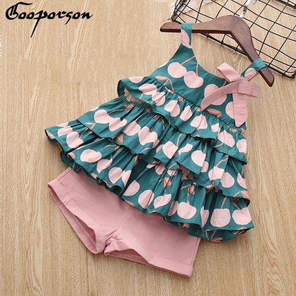 

new brand 2019 girls summer clothes set cake shirt and pink short pants cotton lovely cute sets for children and kids sundress, White