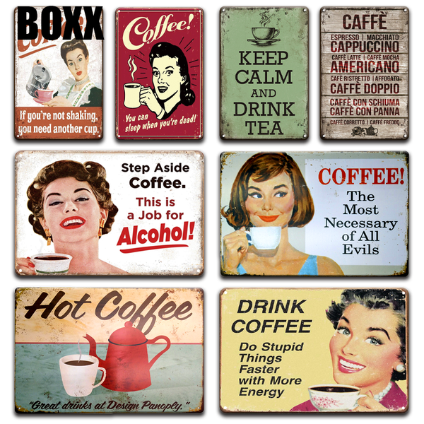 

vintage pin up girl coffee metal sign chic milk wine tin plates signboard retro cafe shop irish pub cafeteria sweet home decor