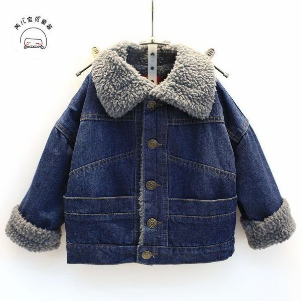 

2018 new autumn and winter item kid warm jeans thick coat boy and girl denim coat, Blue;gray