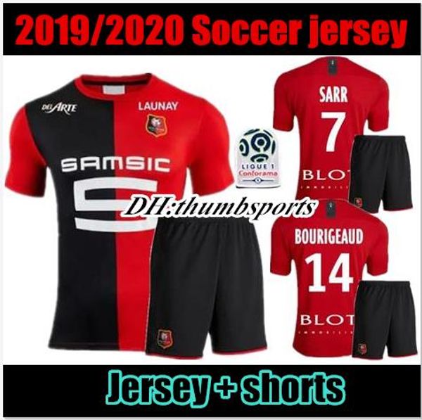 

men kits 19 20 stade rennais home soccer jerseys 2019 2020 rennes maillot de foot #7 sarr #11 niang #14 bourigeaud #21 andre #23 hunou footb, Black