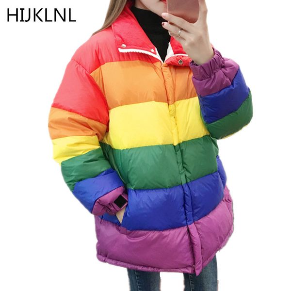 

2018 new women's winter down jacket rainbow color couple models long section 100% white duck down large size warm coat tq323, Black