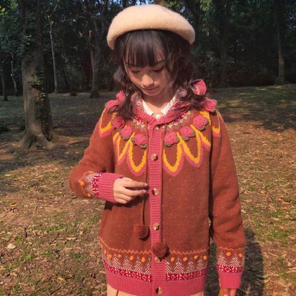 

2018 winter sweet women pink sweater cardigans runway designer floral appliques female knitted sweater jumper clothing, White;black
