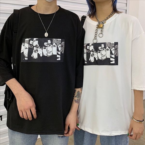 

naruto printing ins pedestal couple outfit couple dress student men's and women's couple's clothes t-shirt base half short sl, White