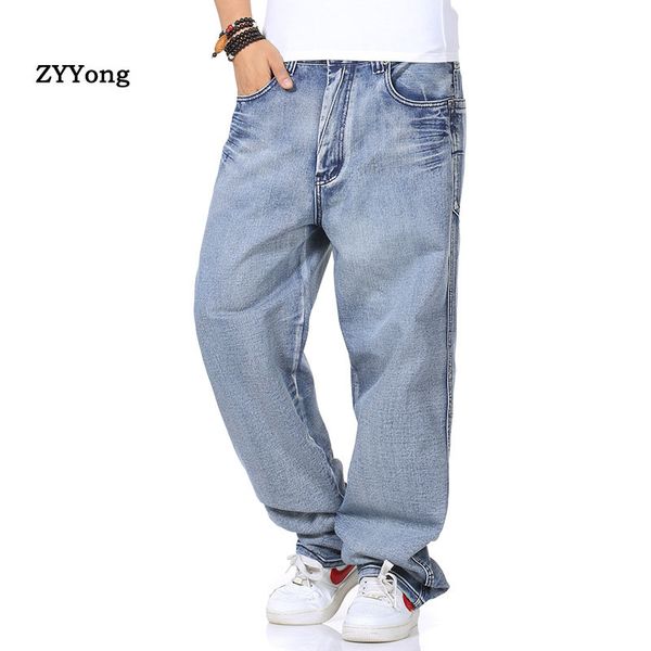 

2020 light blue straight loose baggy jeans men harem wide leg denim pants leisure streetwear hip hop large size cowboy trousers