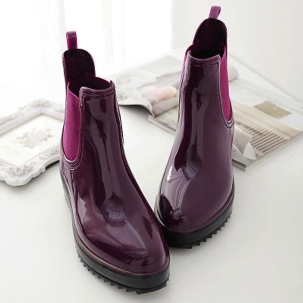 

new arrivel quality non-slip lady rain boots fashion pvc rubber high heel ankle women shoes thick bottom ladies short rainboots, Black