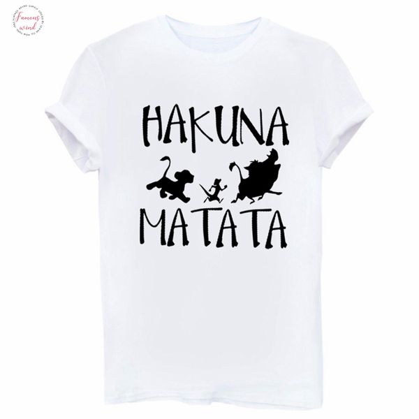 

hakuna matata letter print tee shirt homme summer women short sleeve t shirt plus size women casual top, White