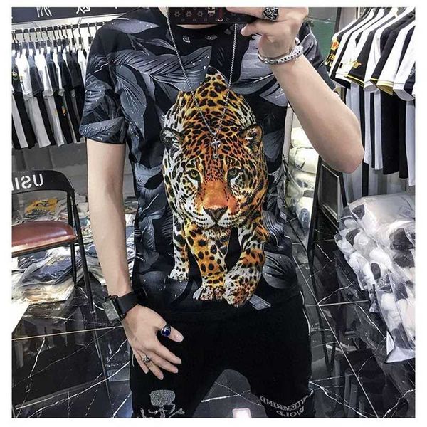 

summer t-shirt men's casual t-shirt rhinestone new fashion men's quality, White;black