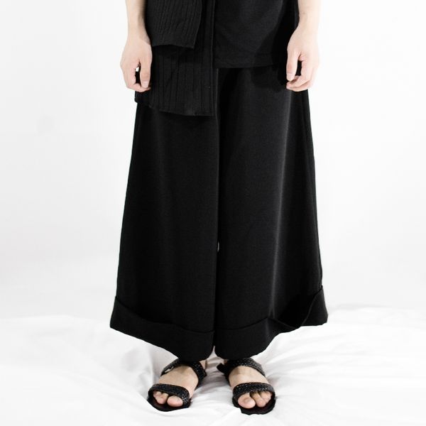 

27-44 2019 new men's clothing hair stylist fashion street super loose bell-bottoms wide leg pants culottes plus size costumes, Black