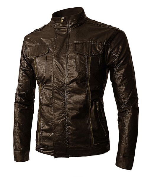 

fall 2019 new young men's fashion collar locomotive leather leisure leather jacket, Black