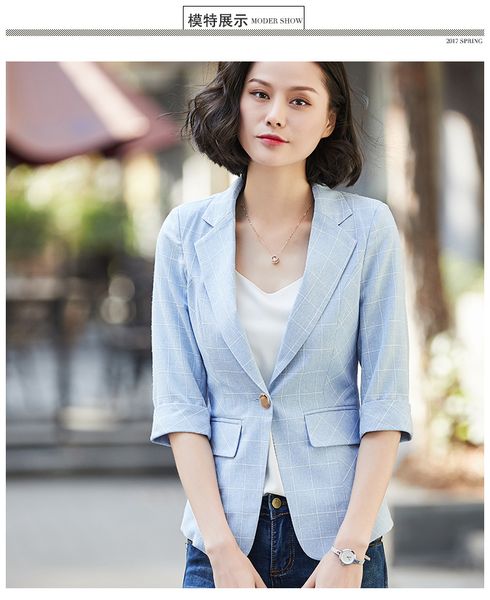 

fashion office lady notched office ladies blazer plaid slim half sleeve women jacket single button short blazer feminino, White;black