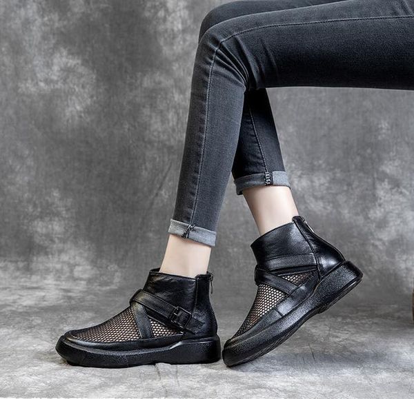 

women mesh breathable ankle boots for women metal decoration casual chaussures platform sneakers black gothic punk