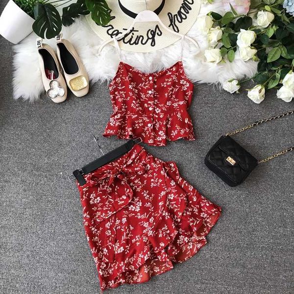

2 piece outfits for women fashion shorts set 2020 new summer sandy beach broken flowers suit set korean ladies clothes, Gray