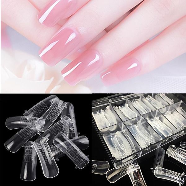 

100pcs/box ballerina nail art tips transparent/natural false coffin nails art tips flat shape full cover manicure fake nail, Red;gold