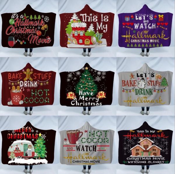 

christmas hooded blanket childs 3d printed plush sherpa fleece blankets throw cloak capes warm soft towel, Red;brown