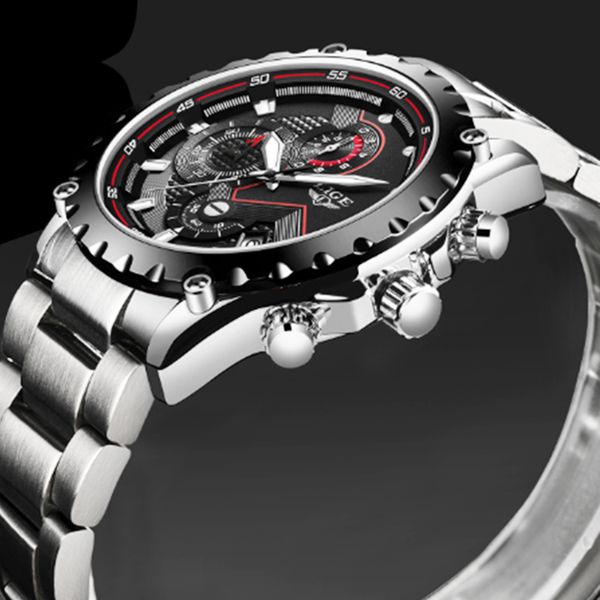 

lige watch men fashion sport quartz clock mens watches full steel business waterproof watch relogio masculino, Slivery;brown