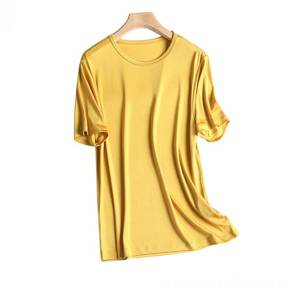 

triacetic acid fabric round collar/v-neck knitted short sleeve female 2020 short half t- t-shirt sleeve base shirt, White