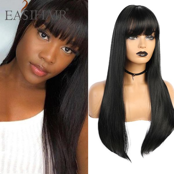 

easihair long black straight wigs with bangs synthetic wigs for black women cosplay high temperature fiber hair wig