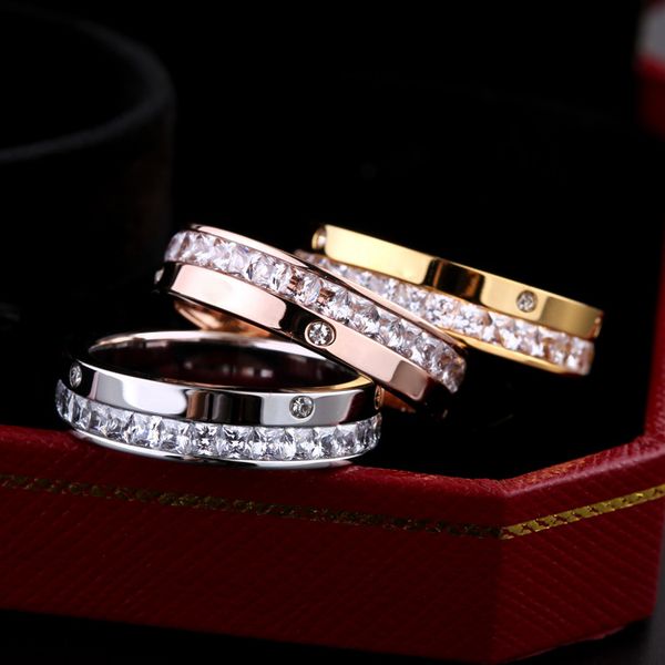 

wholesale new stone fashion three colors rings charming 18k rose gold ring simple band rings women men party engagement ring for gifts, Silver