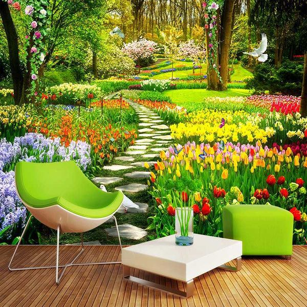 

drop shipping custom wall mural 3d garden park small road scenery pgraphy wallpaper for wall painting living room bedroom