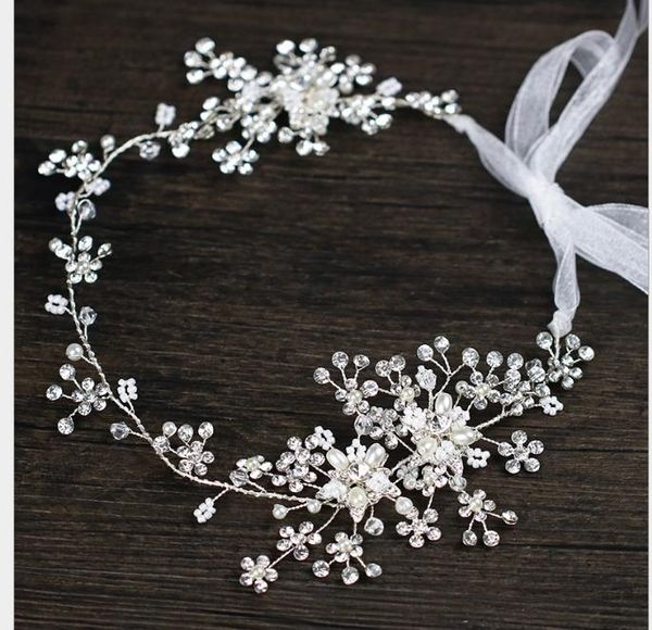 

white crystal bride hair with wedding dress headdress bride water bit ring jewelry, Slivery;golden