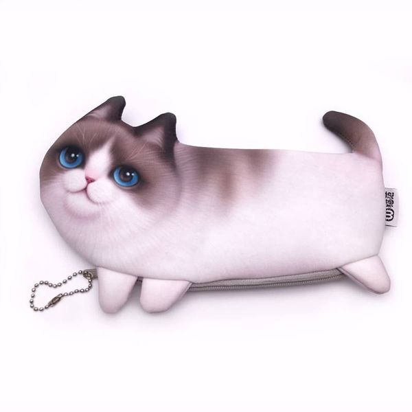 

kawaii novelty simulation cartoon cat pencil case soft cloth school supplies stationery pen bag gift for girl boy student