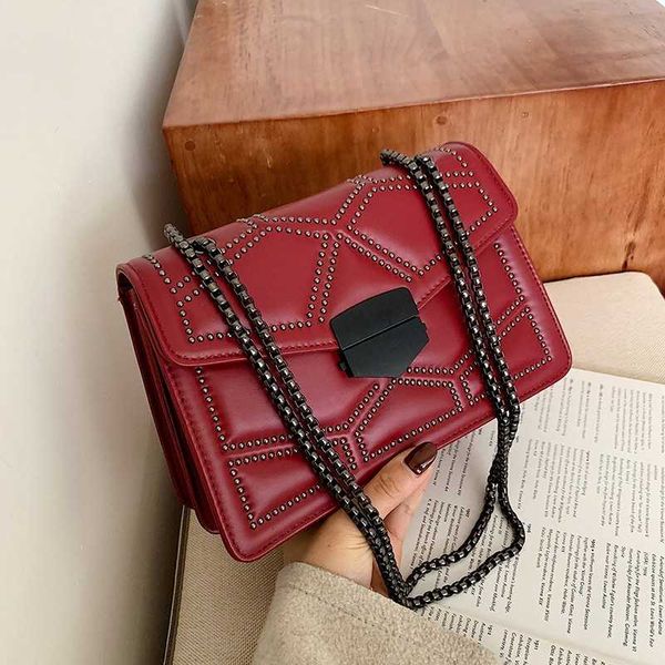 

rivet chain small crossbody bags for women 2020 fashion wild shoulder messenger bags lady handbags mini square