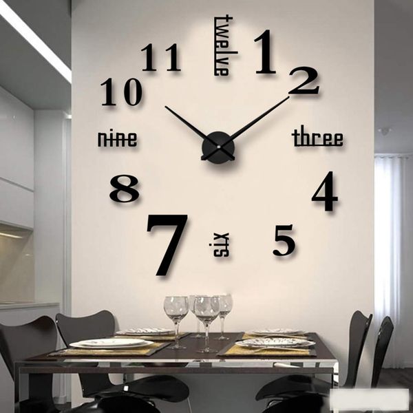 New 3d Diy Mirror Wall Clock Modern Design Living Room Decorative Roman Numbers Mirror Living Room Home Interior Deco Wall Clock Big Wall Clocks