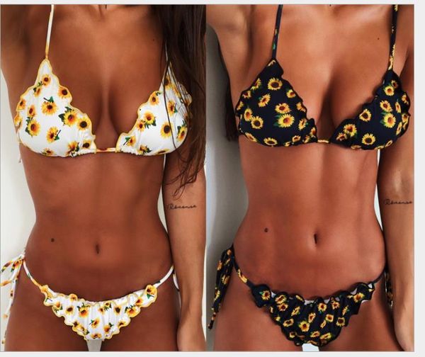 

printed bikini 2019 new swimsuit female feeling lotus leaf edge swimsuit band