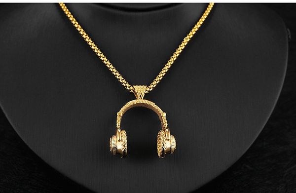 

wholesale- luxury music headset design stylish cool titanium men pendant necklace 60cm 55cm 2 sizes, Silver