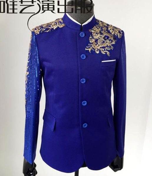 

blue sequins suits men dress designs masculino homme stage costumes singers jacket men blazer dance star style punk man clothes, White;black