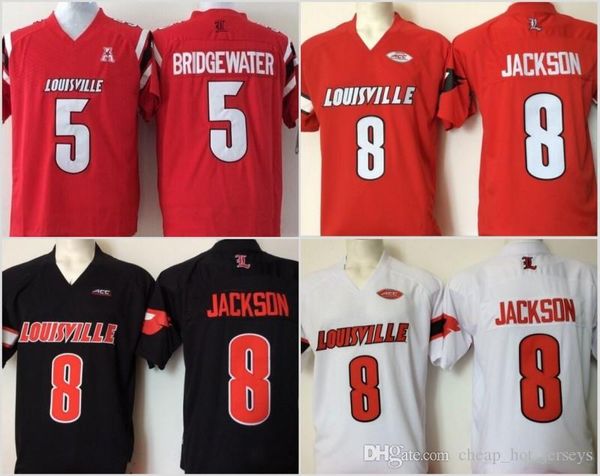 

mens college louisville cardinal stitched 8 lamar jackson 5 bridgewater red black white football jerseys, Black;red