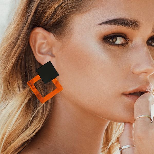 

2019 leopard acrylic resin dangle earrings for women geometry big circle square earrings acetate brincos fashion jewelry, Silver