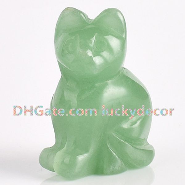 10 Pcs Mão Esculpida Pedra De Cristal De Gato Totem Natural Verde Aventurina Sorte Gato Estatueta 1.5 